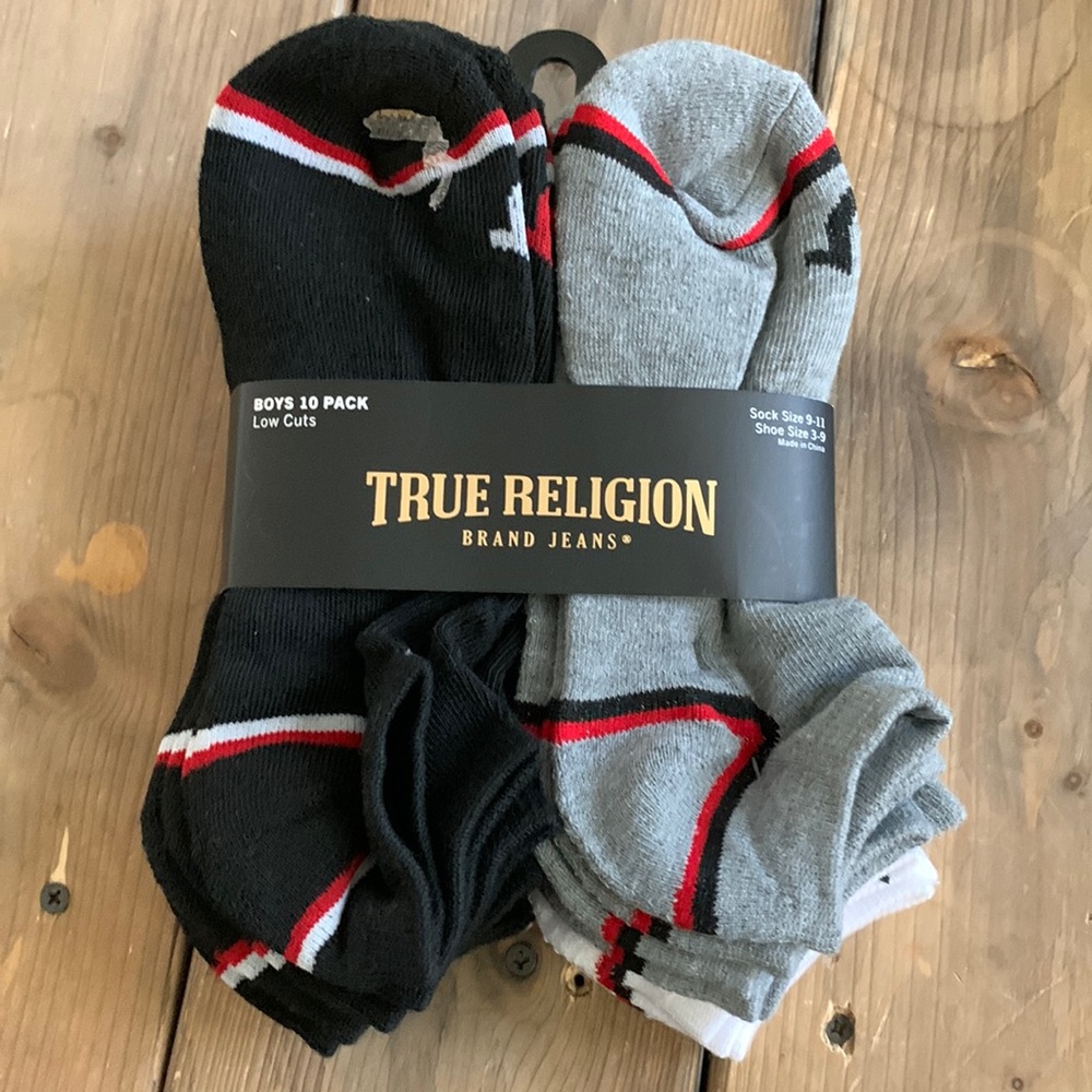 Brand New True Religion 10 Pack Kid’s Low Cut Socks Size 9-11.